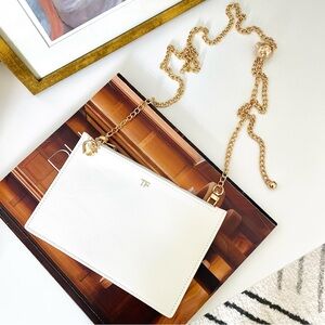 Tom Ford White Leather Clutch/Crossbody Bag with Gold Adjustable Chain